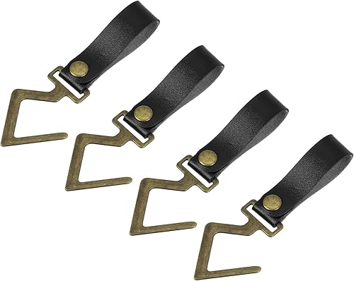 uxcell Ganchos de cuero en S, 4 ganchos para campamento, multiusos, en forma de S, para picnic al aire libre, ollas, sartenes, utensilios, color
