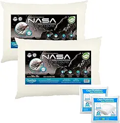 Kit 2 Travesseiros Nasa-X Alto Original Antialérgico Antiácaro Viscoelástico Confortável Duoflex + 2 Capas Protetoras Impermeável