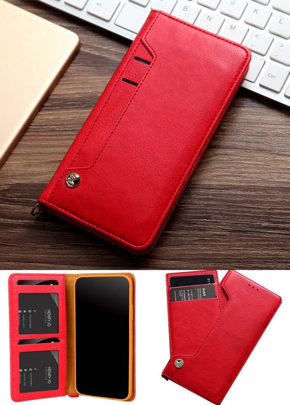 Image of Perkie Luxury Flipper Faux Leather Wallet Flip Case Kick Stand Magnetic Closure Flip Cover for iPhone 15 (Red)