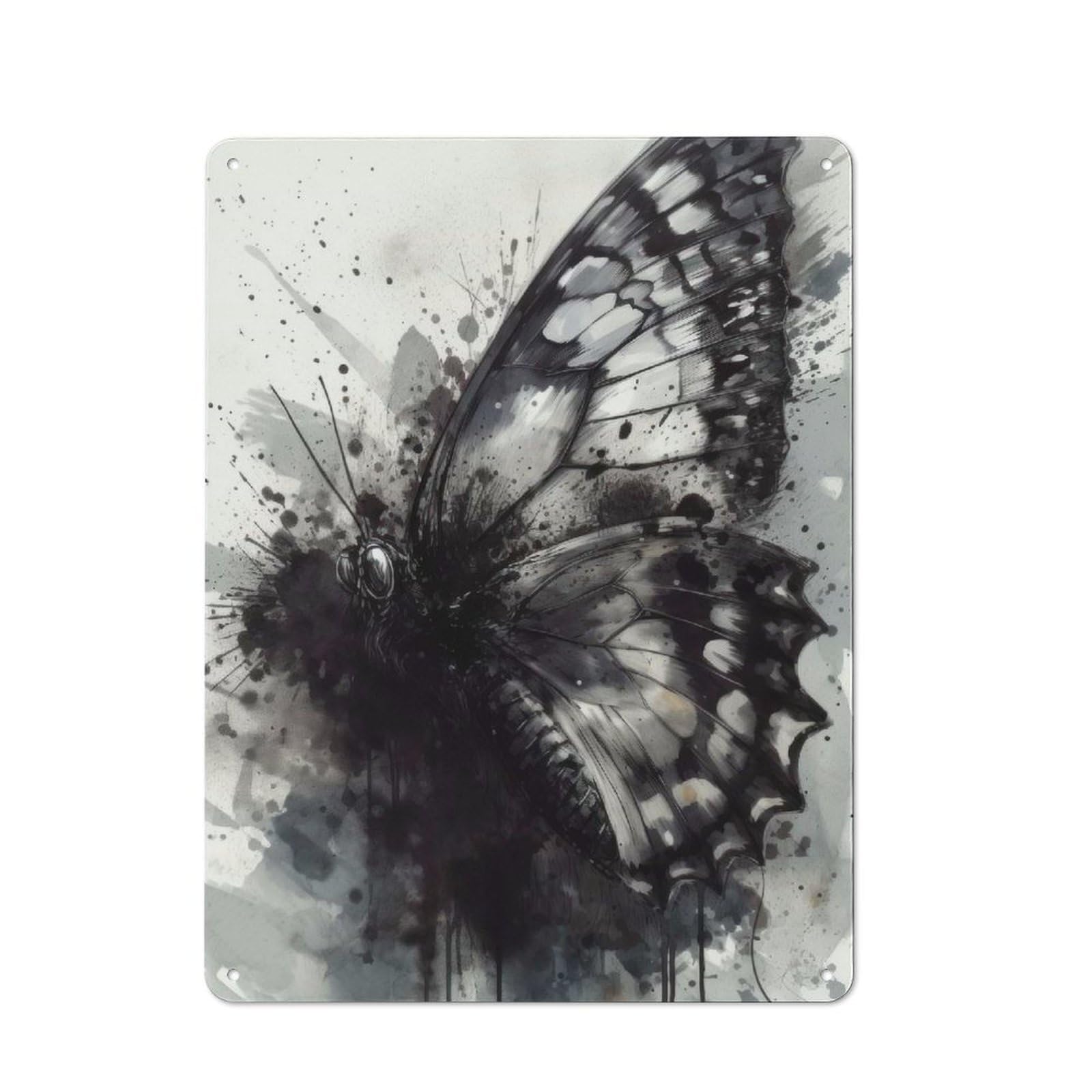Junmoney Butterfly Black Ink Art Metal Wall Plaque With Design 40X30cm, Retro Novelty Wall Art For Bedroom, Kitchen, Office Or Living Room