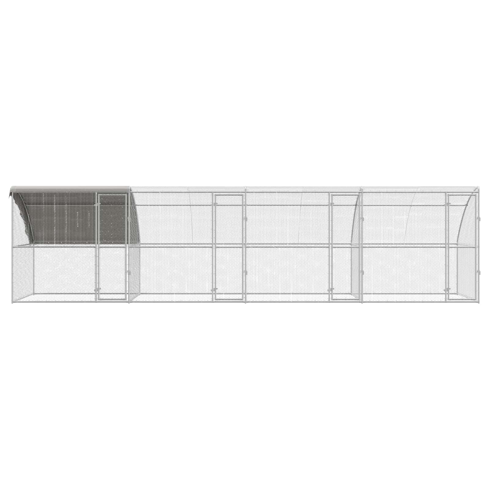 Klatka dla kurcząt ze stali i PE w kolorze srebrnym, 4-częściowy wybieg dla małych zwierząt 800 x 200 x 200 cm, odporny na warunki atmosferyczne domek dla gryzoni z siatką ochronną i dachem