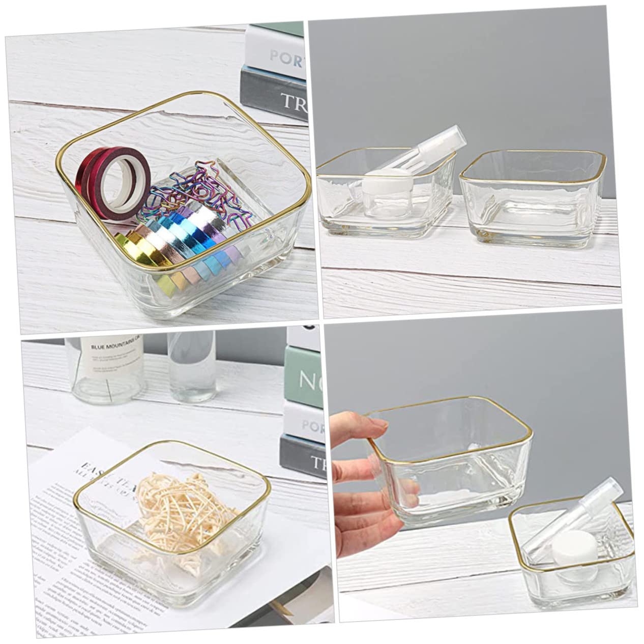 Housoutil Gold Rim Storage Bowl Paperclip Holder for Desk Paperclip Dispenser Paper Organizer for Desk Office Accessory