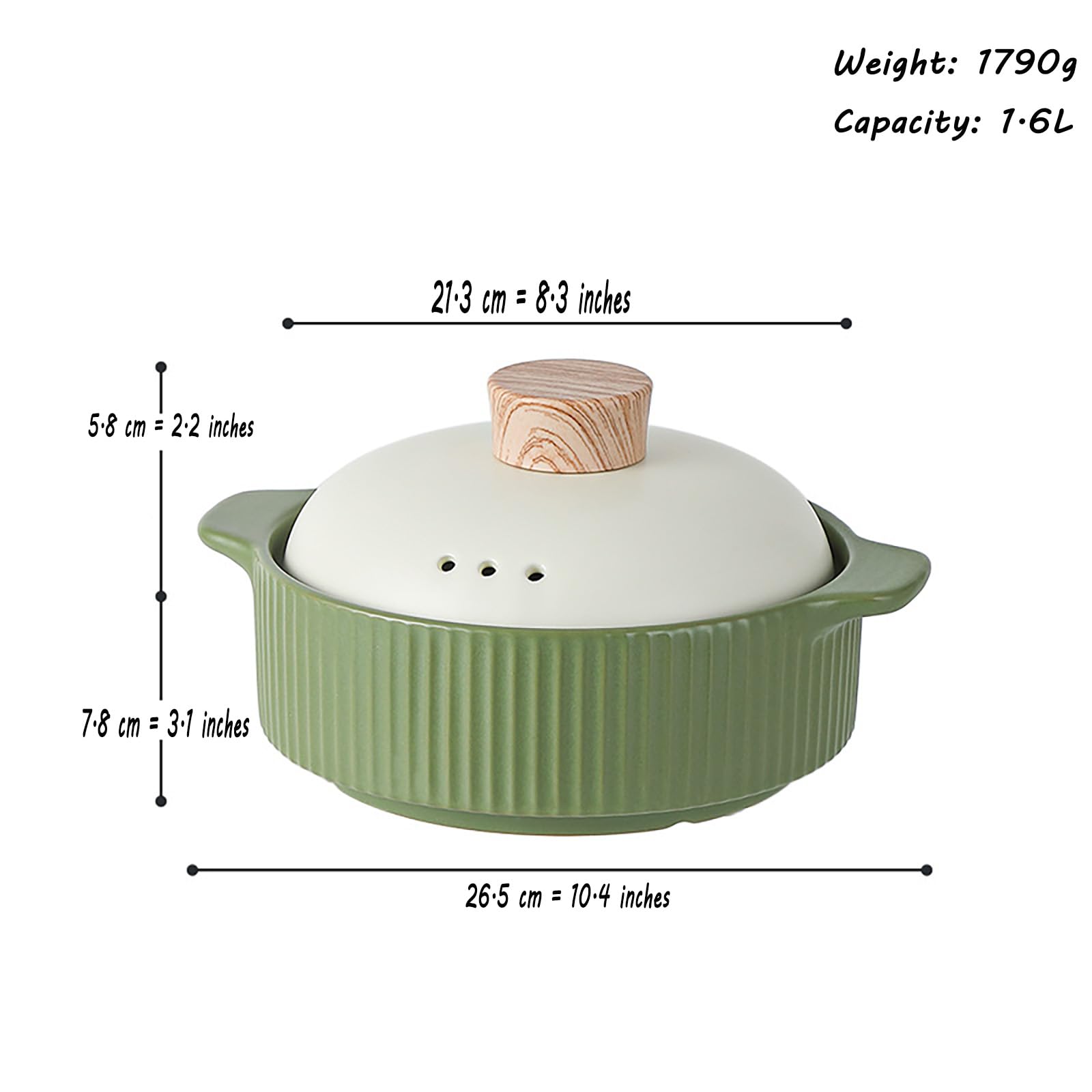 z pokrywką, porcelanowy garnek do gulaszu(Green,1.6L)