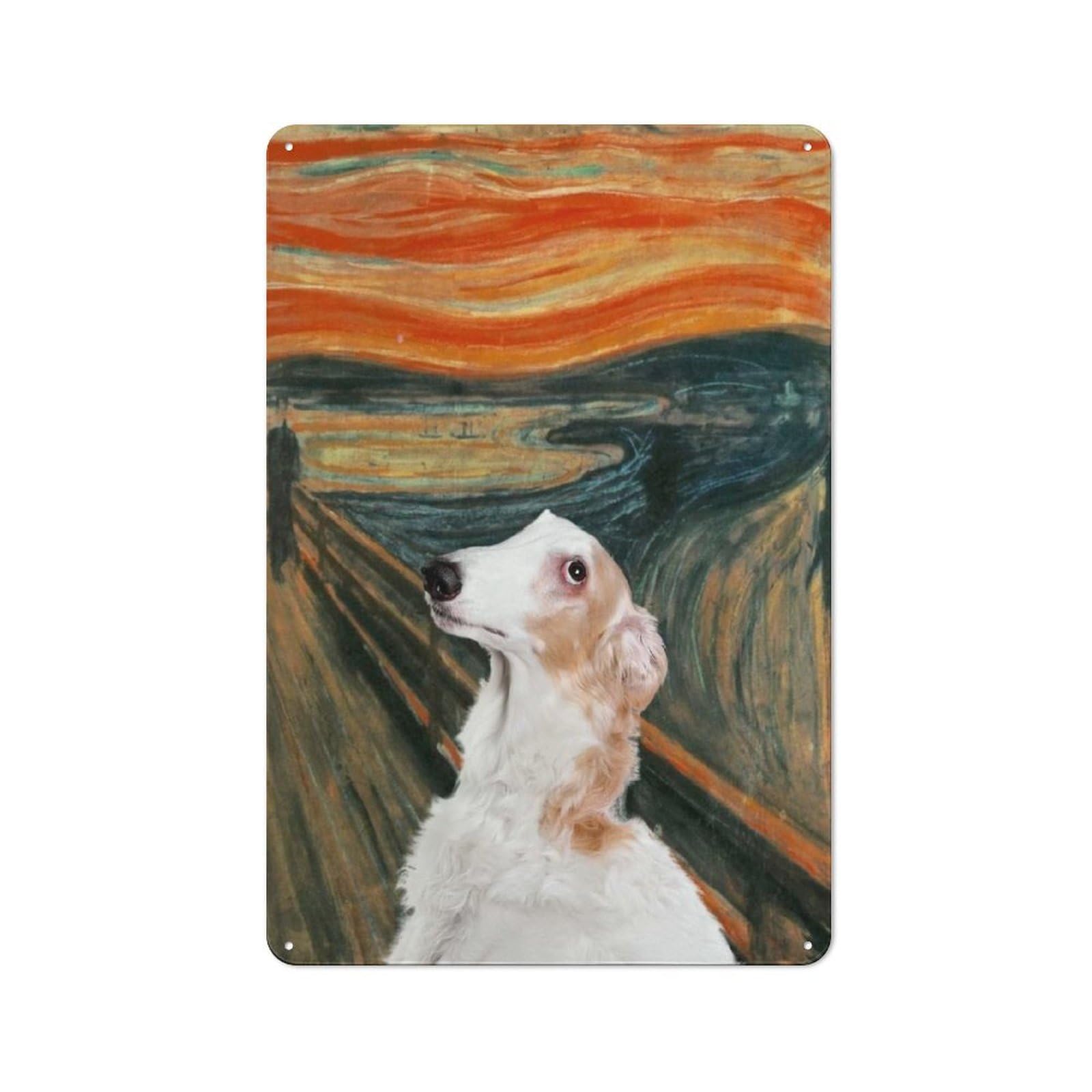 Modern Retro The Scream Borzoi Metal Wall Art Sign 30x20cm, Studio Wall Art for Modern Home, Workshop, Office Or Cafe