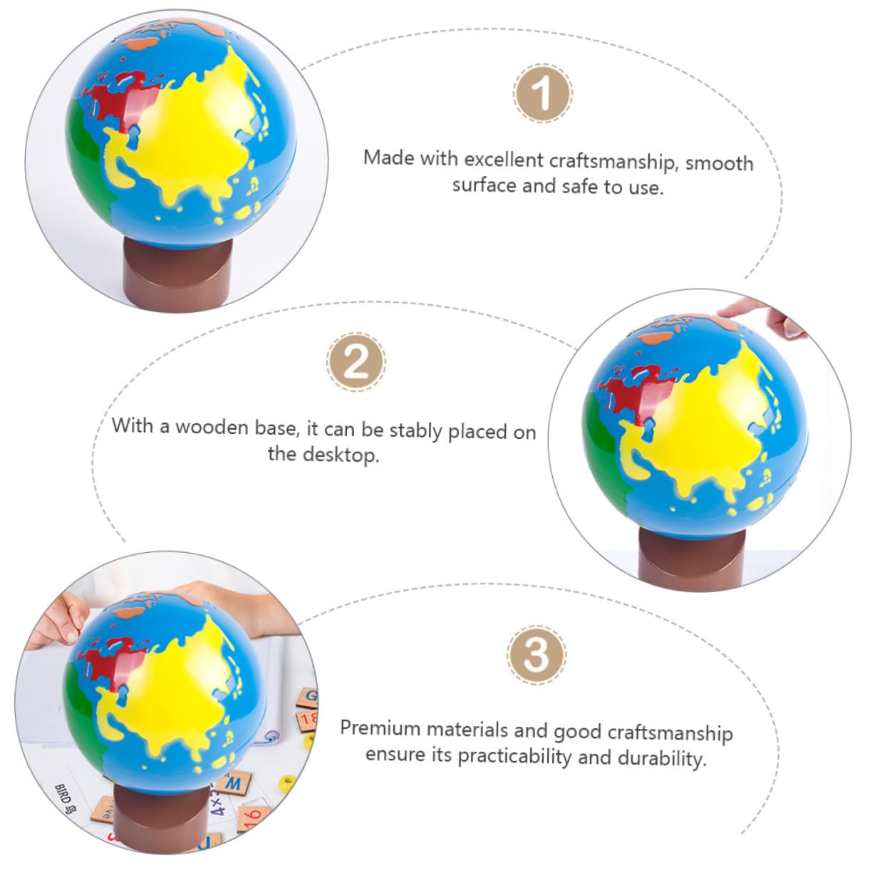 Globo Terráqueo Infantil de Madera Pintura al Agua para Estimular la Cognición en Niños, Adorno y Recurso Didáctico para Decoración y Aprendizaje Temprano