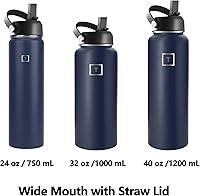 Vista 4 de Botella de agua de 24 onzas para 2 tapas (tapa con pajilla), a prueba de fugas de acero inoxidable con aislamiento al vacío, doble pared, taza