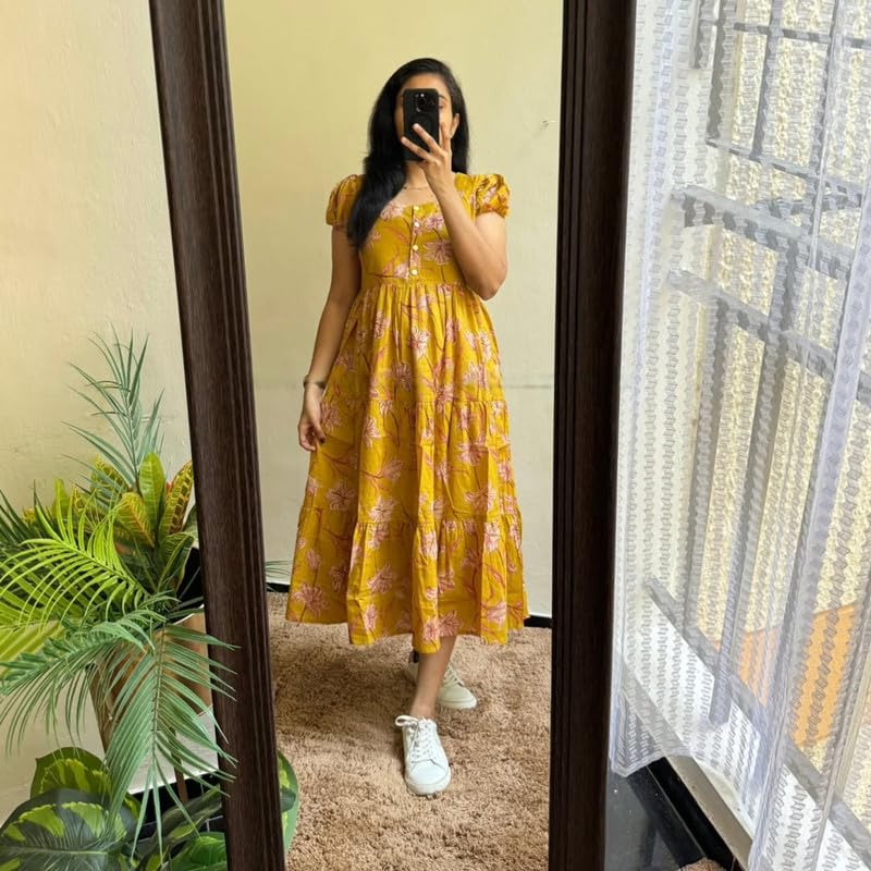 Image of Floral Midi Dress for Women - Summer Boho Dress, Lightweight & Breathable, Elegant Floral Print, Casual & Vacation Outfit, Comfortable Flowy Dress for Women