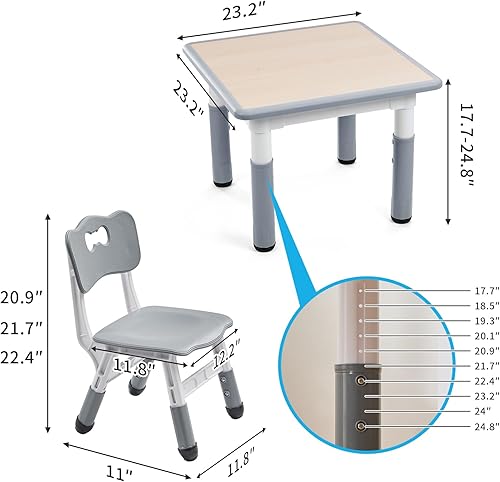 Miniatura 7 de UNICOO - Juego de mesa y sillas de estudio de tres piezas para niños de 23 x 23 pulgadas, escritorio artístico de plástico para niños de altura