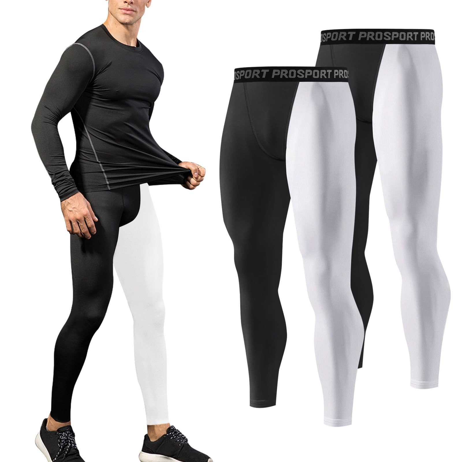 Hotfiary 2 Pack Men's Compression Pants Tights Active Leggings Athletic Base Layer Bottoms for Running Workout Basketball