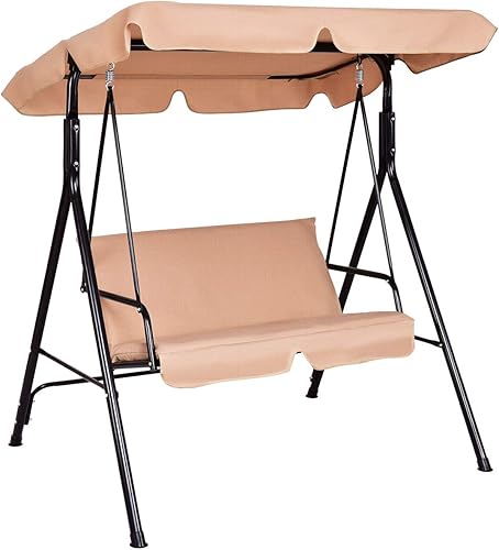 Miniatura 11 de Tangkula Columpio de porche para 3 personas, patio con cojín extraíble y marco de acero recubierto de polvo, columpio al aire libre con toldo para
