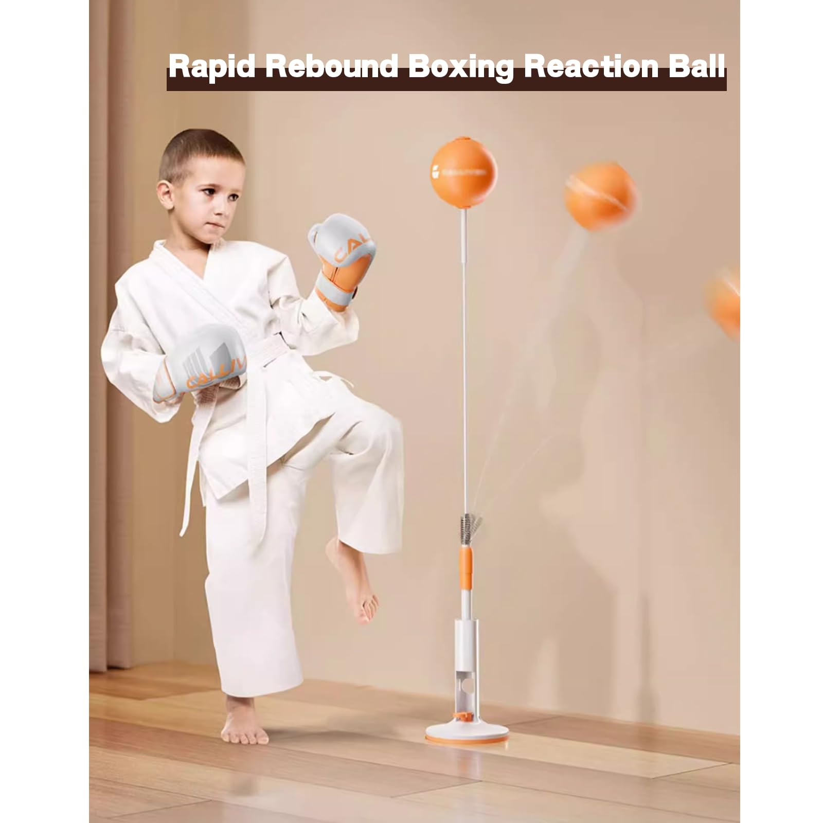 Punching Ball Speed Ball,Speed Boxing Bags,Saugnapf,Höhenverstellbar 130-145cm, Für Home Gym Training,Farbe Orange