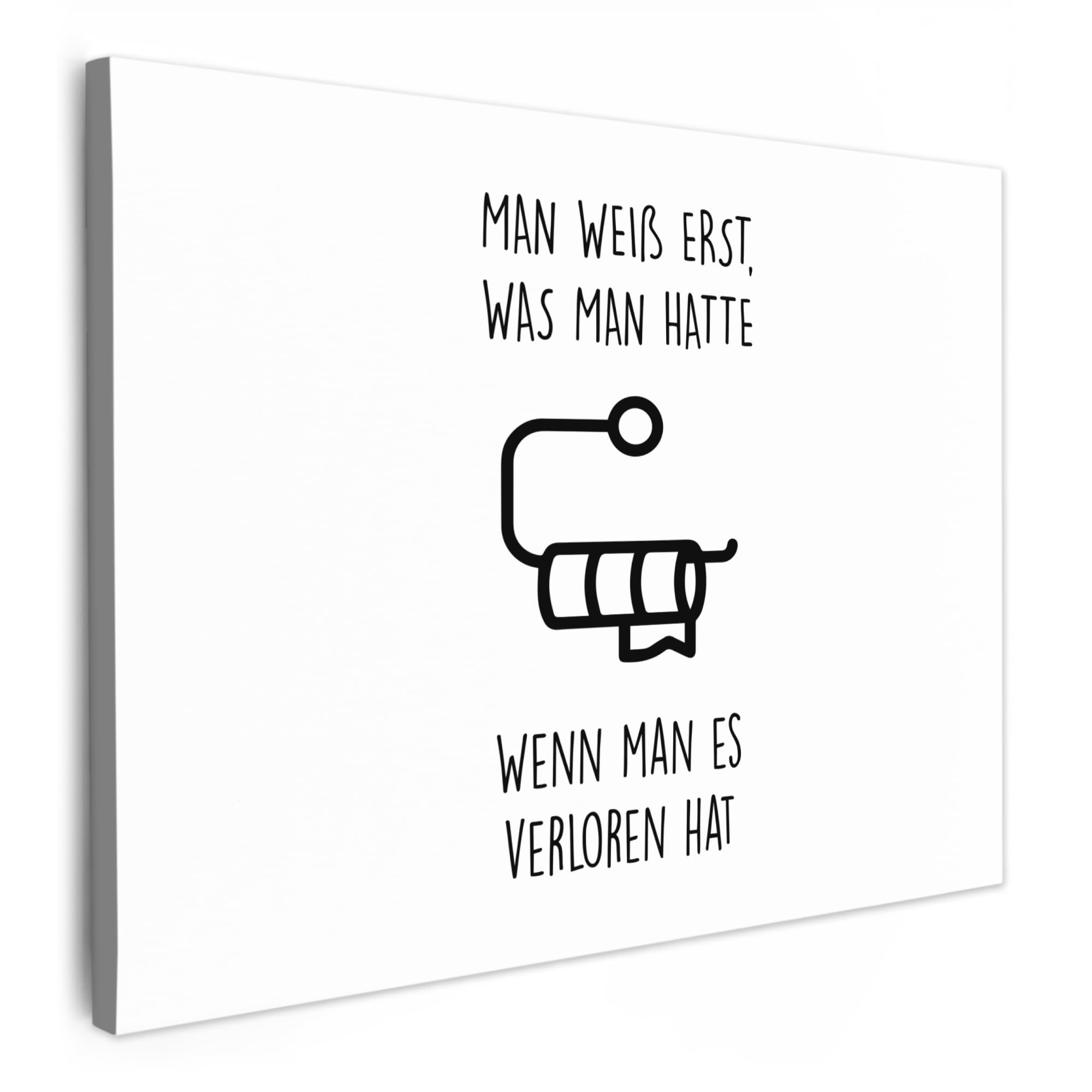 MuchoWow© Canvas Wall Art 80x60 cm Decor Hanging Pictures for Living Room Canvus Artwork Deco Walls Quotes - White - Toilet paper - Humour — image 1