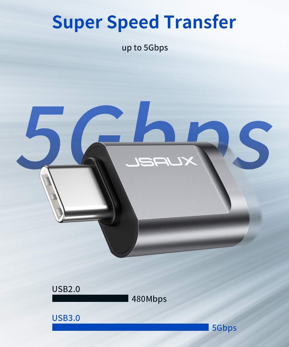 JSAUX USB C to USB Adapter [2-Pack], Type C to USB 3.0 Male to Female OTG Adapter Compatible with MacBook Pro/Air, iMac 2021, Samsung Galaxy S21 S20+ S10 and More Type C Devices Grey