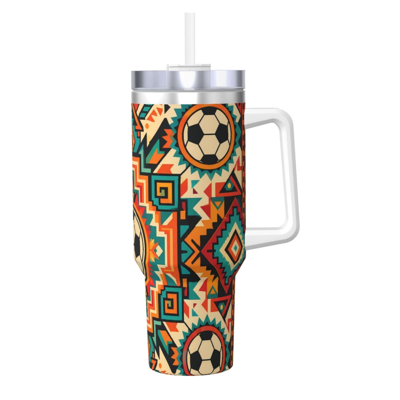 Botella de agua reutilizable de 40 oz de fútbol, vaso térmico con asa