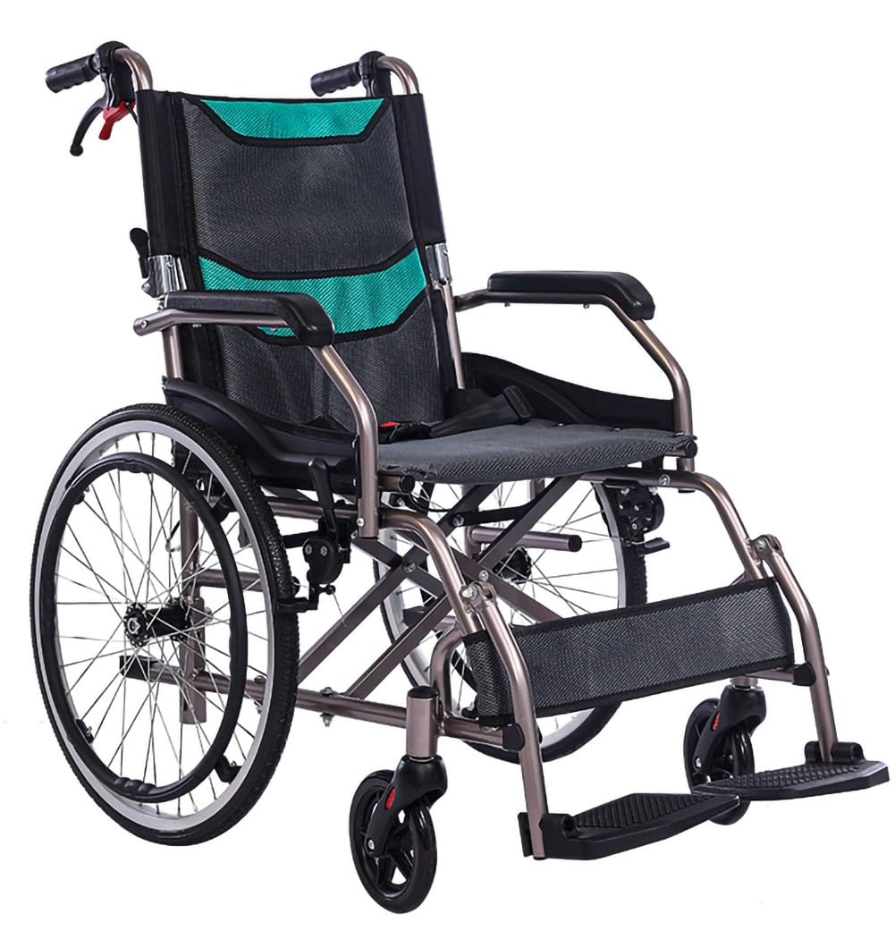 SXSLTSA Wheelchair Foldable Lightweight Aluminium with Folding Backrest, Wheelchair Easily Foldable with Two Pairs of Brakes, Weighs Only 11.2 kg After Folding