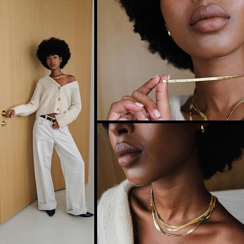 Miniatura 3 de OAK & LUNA - Personalized Slim & Wide Herringbone Necklace with Custom Inscriptions - Designer Gift for Her, Women - Dainty Jewelry for Christmas,