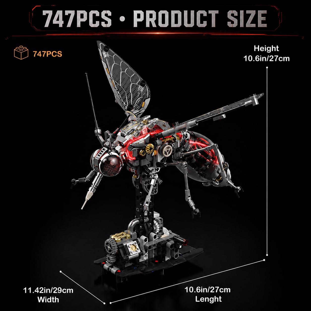 Mechanical Mosquito Building Set, 747PCS Moving Wings Insect Model with LED image 4