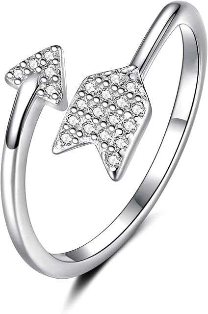 CERSLIMO 925 Sterling Silver Ring for Women - Silver Open Adjustable Finger Rings | Fidget Arrow Cubic Zirconia Rings for Girls Jewellery Birthday Christmas Gifts