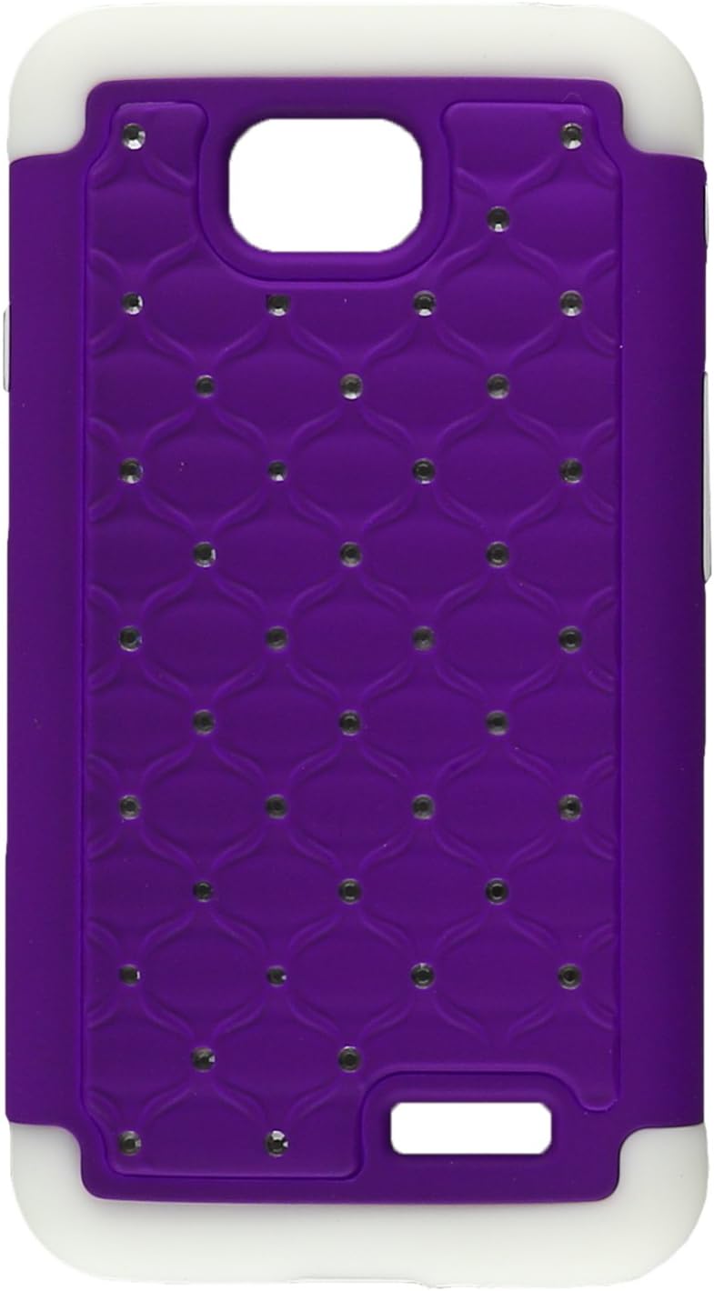 Asmyna Luxurious Lattice Dazzling TotalDefense Protector Cover for LG Optimus Exceed - Retail Packaging - Purple/Solid White