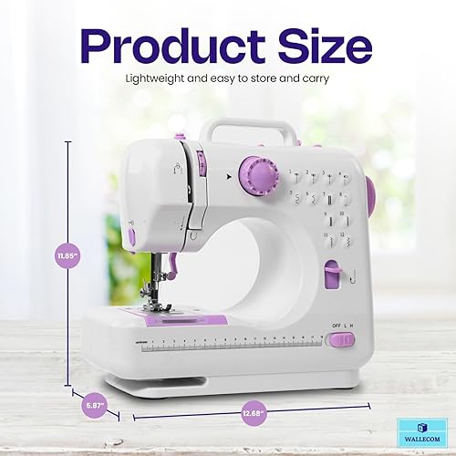Miniatura 2 de WALLECOM Máquina de coser portátil para principiantes con 12 aplicaciones de puntada, doble velocidad, costura inversa, pedal de pie y kit de