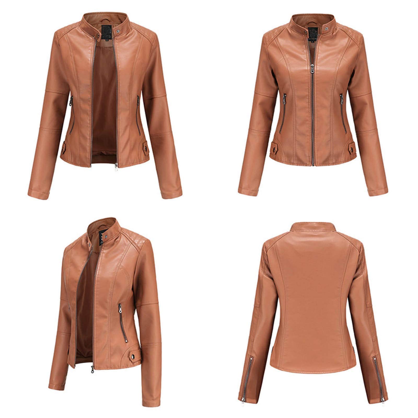 Generisch Chaqueta delgada de mujer con cuello de pie con cremallera costura costura color sólido chaqueta de entretiempo de moda para mujer
