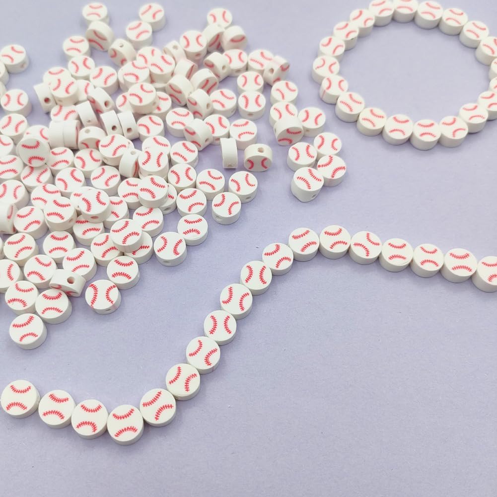 200 Pcs Baseball Polymer Clay Beads for Bracelet Necklace Earring Jewelry Making (Baseball) - Image 3