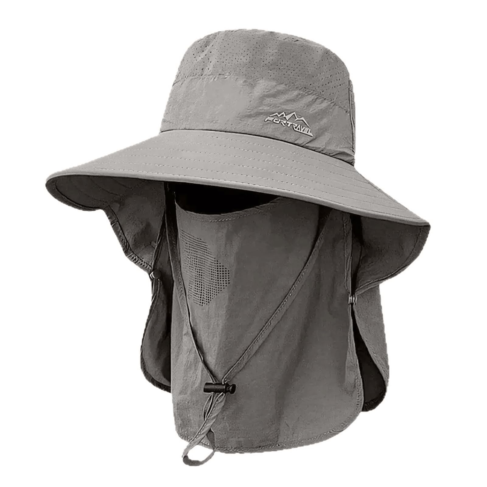 Merzio Mens Sun Hats UK UPF 50+ Wide Brim Bucket Hat with Detachable Face Cover and Neck Flap Adjustable Breathable Safari Boonie Hat for Outdoor Hiking Fishing Grey