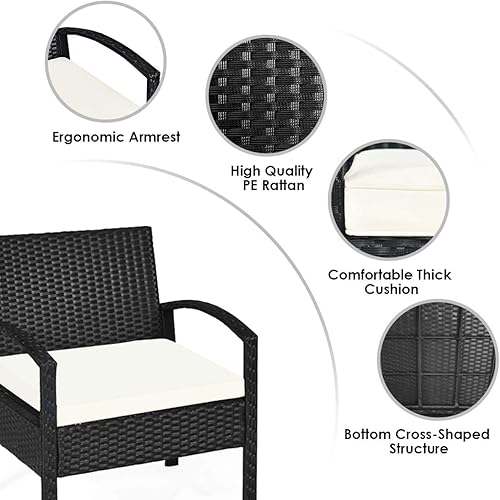 Miniatura 5 de Tangkula juego de 3 muebles de mimbre para exteriores. Juego de muebles con almohadón para patio o jardín.