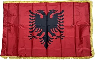 ستورم فلاج علم البانيا ساتان بشراشيب en 3x5ft/90x150 سم بوليستر مع شراشيب ذهبية