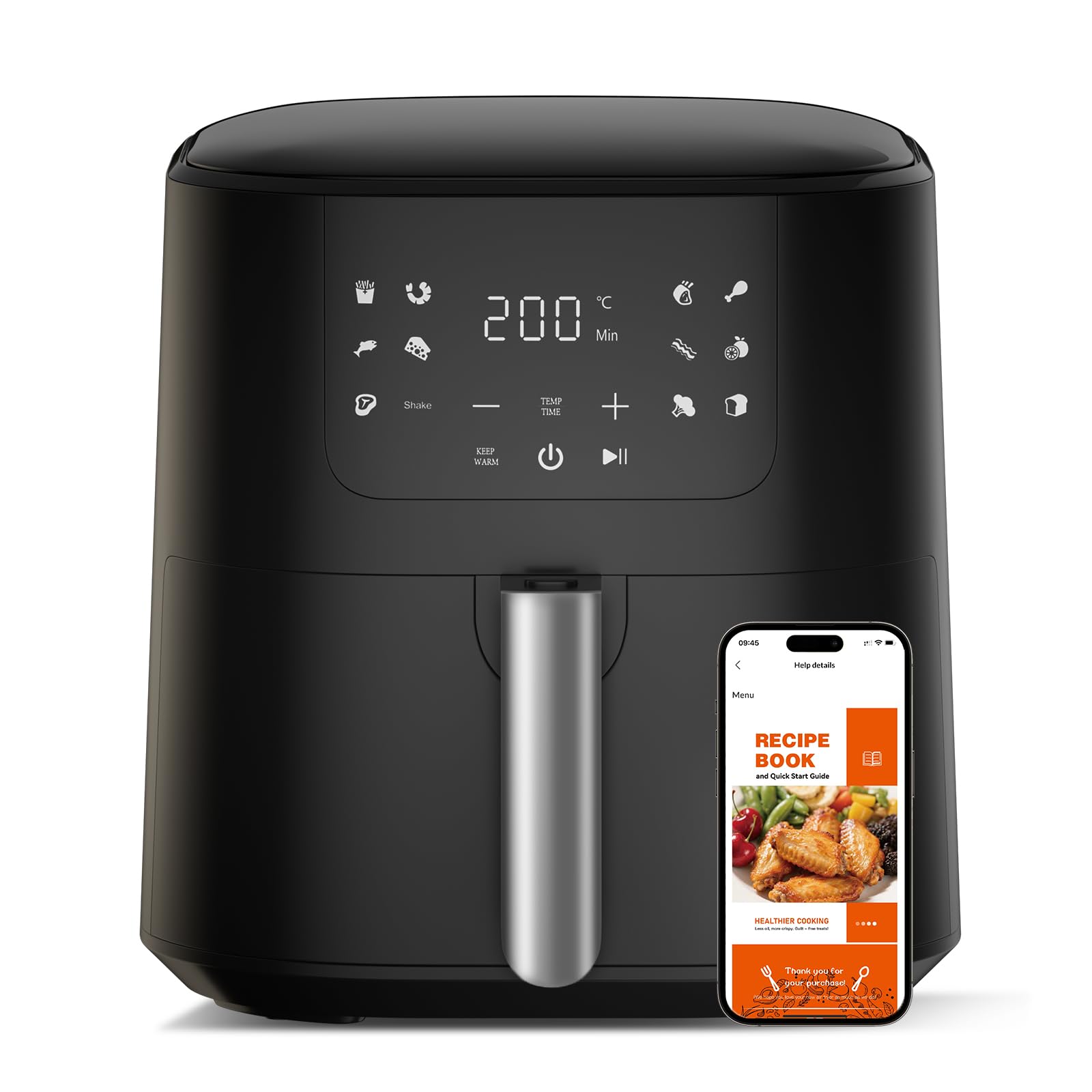 QIDO compact black basket air fryer with large touch display