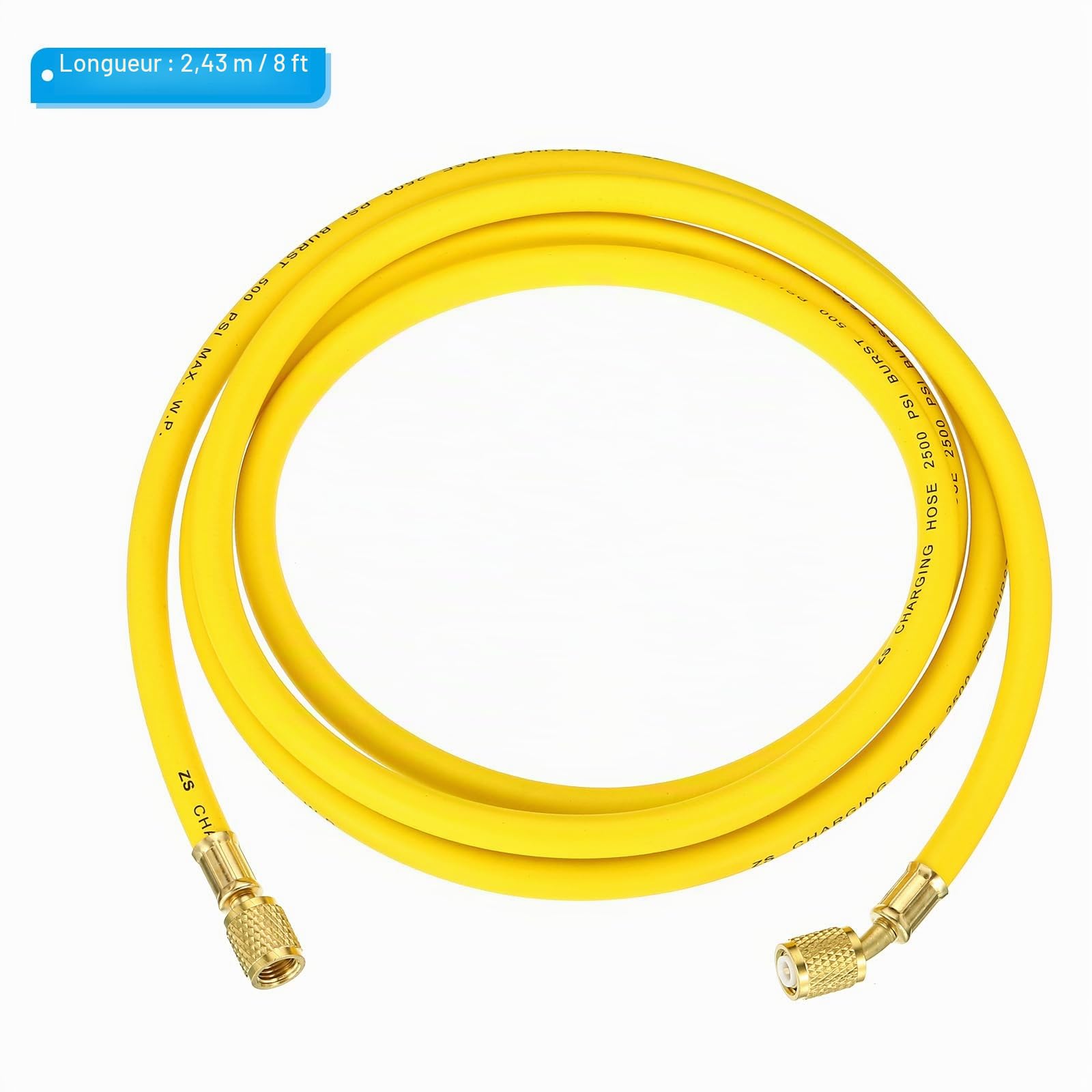 PATIKIL 1/4 SAE refroidisseur Charge Tuyau, 8ft 500 PSI 2500 PSI Collecteur Jauge Tuyau avec Ca Adaptateurs pour Air Climatiseur HVAC Réfrigération, Jaune