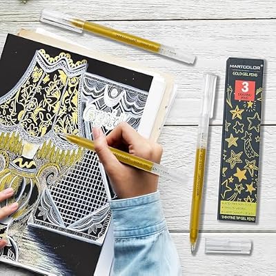 MARTCOLOR Gold Gel Pens, 1mm Fine Point Gel Ink Pen Opaque Archival Ink Pens for Black Paper Drawing, Sketching, Illustration, Card Making, Bullet Journaling, 3 Pack