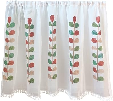 V3VOGUE Floral Window Tier Curtains,Simple/Fresh,Short Window Curtain,Natural Vertical,Window Curtain Panels,Bedroom,Living Room,Childrens Room,Light Filtering Curtain Size W110xL60cm