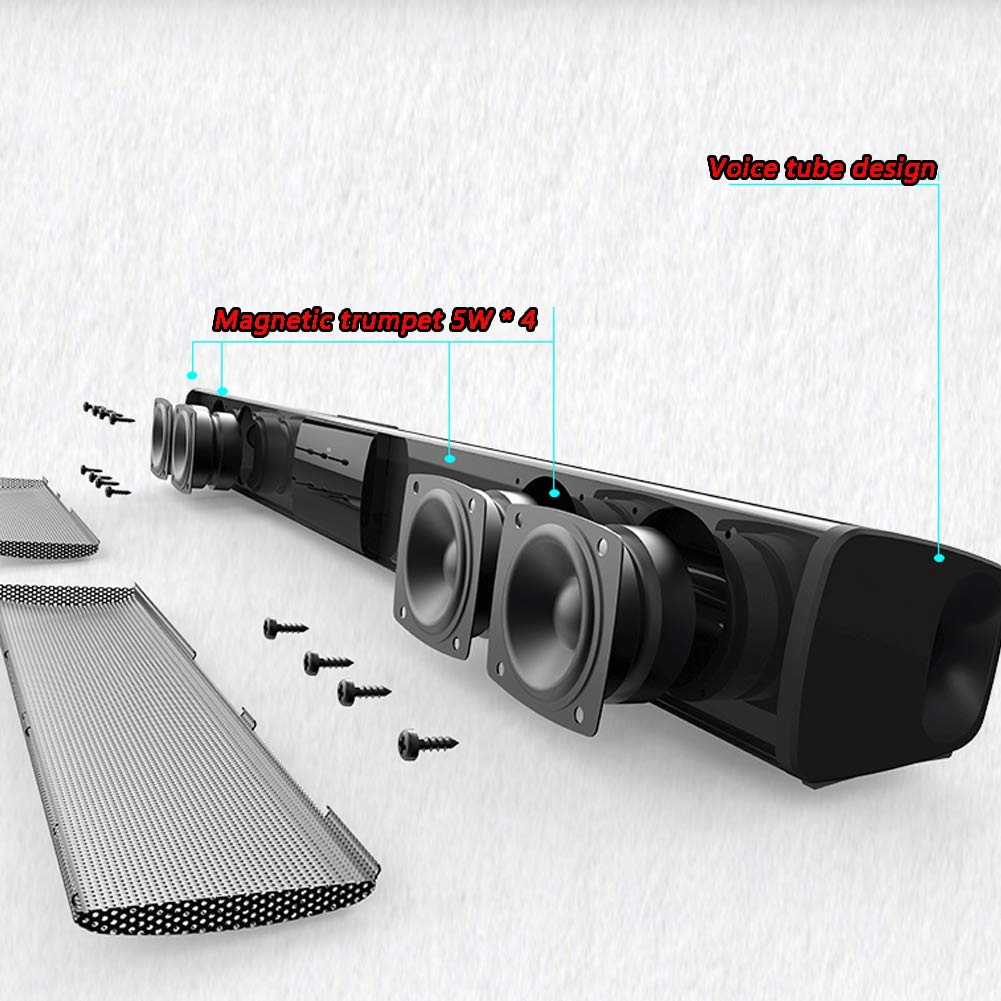 Barra De Sonido para El Hogar, Recargable Inalámbrico Bluetooth TV Home Theater Radio FM Altavoz Estéreo para TV con Subwoofer Incorporado Y Entrada Óptica HDMI ARC, USB, RCA +