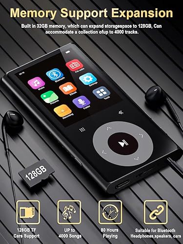 Miniatura 6 de Reproductor MP3 de 64 GB con pantalla Bluetooth de 2.4 pulgadas, sonido de alta fidelidad sin pérdidas, reproductor de mp3 Bluetooth, altavoz