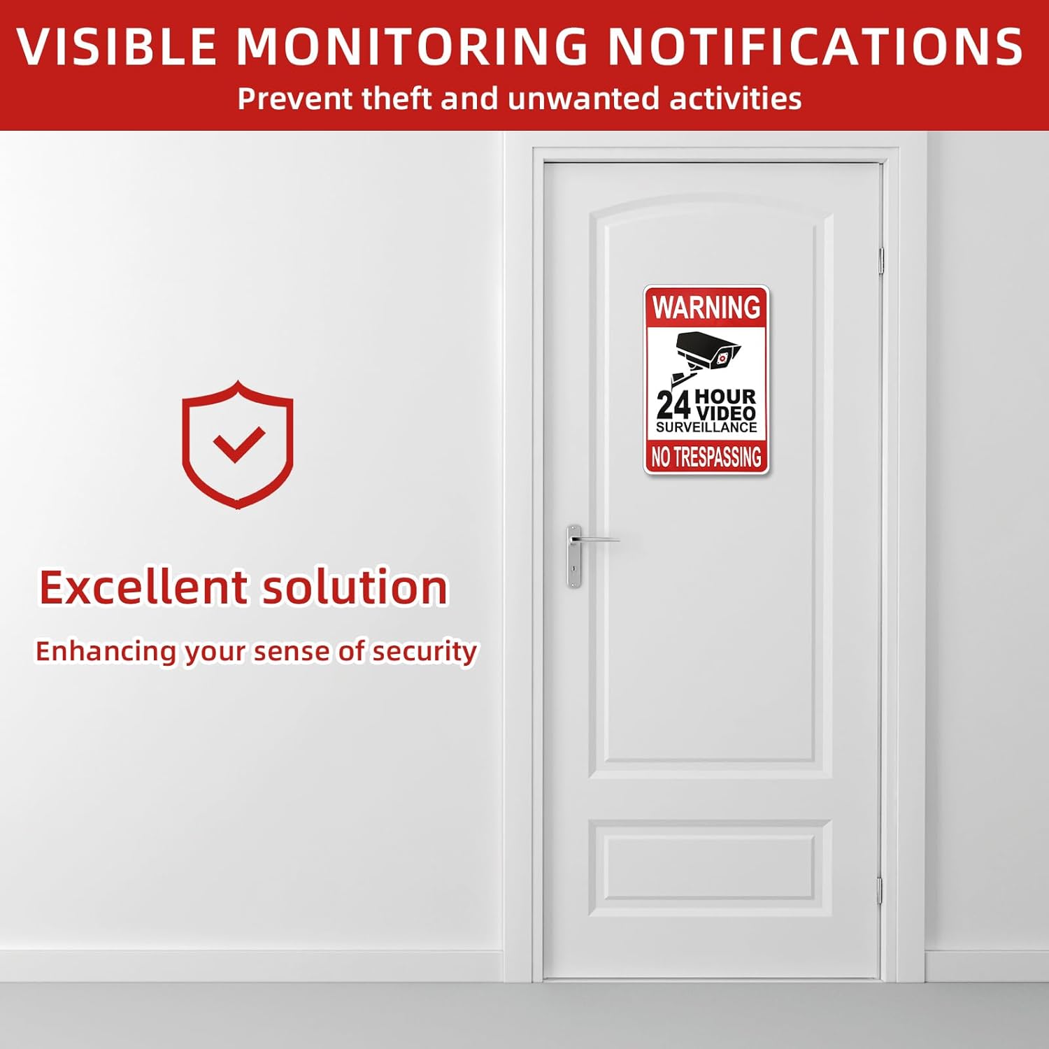 6pcs 24 Hour Video Surveillance Warning Signs, Weatherproof Self-Adhesive Under Security Camera Stickers No Trespassing Stickers for Home Business Private Property Outside Alarm Use