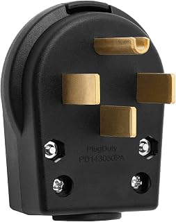 Nema 14-50P Plug 50 Amp 125/250 Volt Angle Plug, 3 Pole 3 Wire Grounding Straight Blade Plug for Dyer and Ranges, Work with Cable OD Max. 1.0 Inch