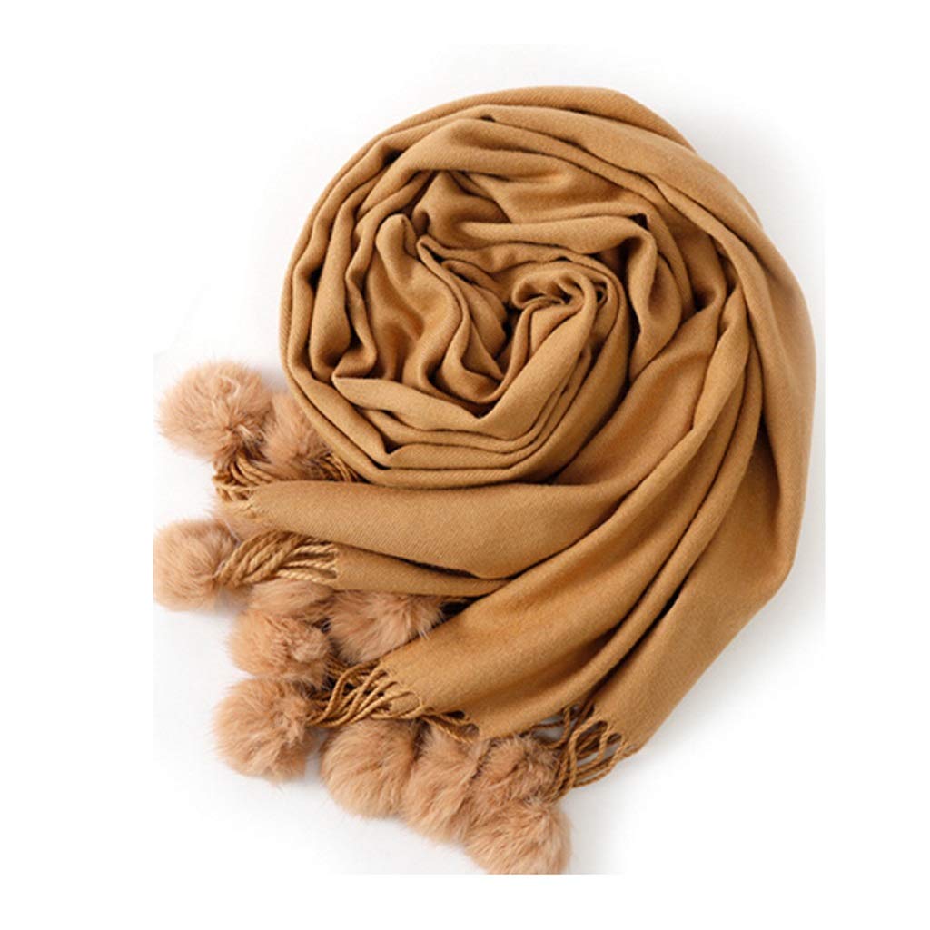 RWRAPS Sciarpa Donna in Cashmere Tinta Unita con Pelliccia di Coniglio Angora Pompon Sciarpa Lunga Nappa Scialle Femminile Sciarpa Alta Invernale (Color : A) (B)