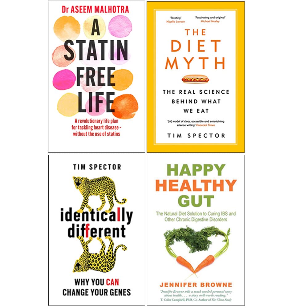 A Statin-Free Life, The Diet Myth, Identically Different, Happy Healthy Gut 4 Books Collection Set
