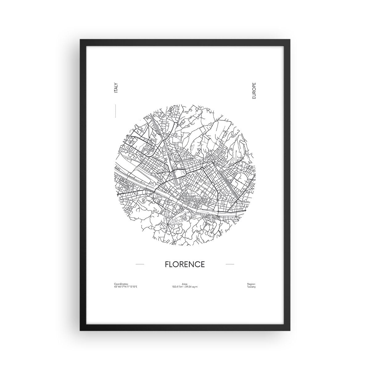 Cuadro Póster Marco Negro 50x70 cm Blanco y Negro Mapa del Mundo 5440 P2B