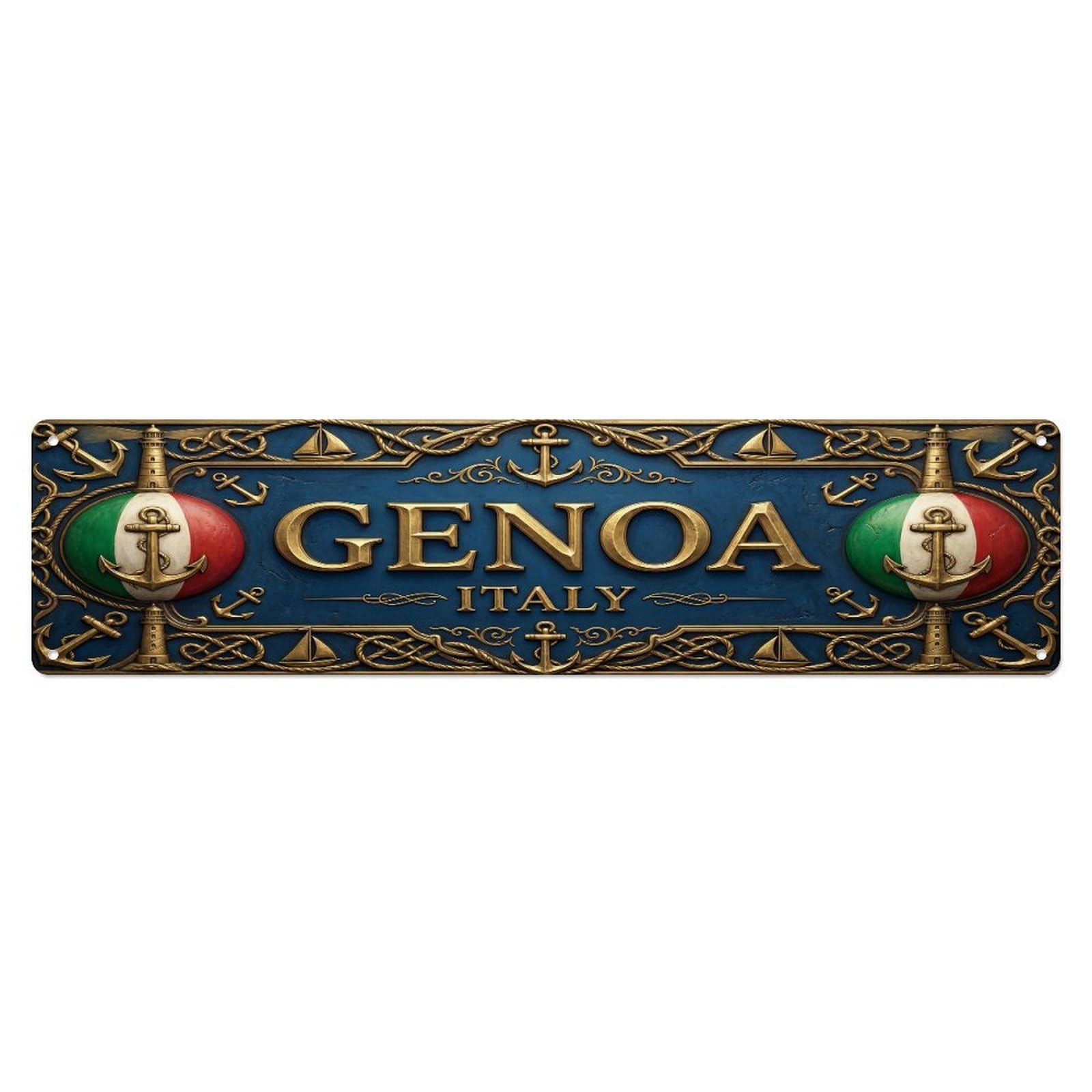Cmhok Vintage Style Vintage Genoa Italy Flag Pattern Metal Tin Sign Wall Decor For Cafe, Club, Garden Metal Poster 4X16inch