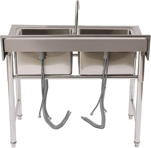 Miniatura 7 de Fregadero de cocina comercial de 39.4 pulgadas de ancho x 23.6 pulgadas de profundidad x 31.5 pulgadas de alto, fregadero de cocina de acero