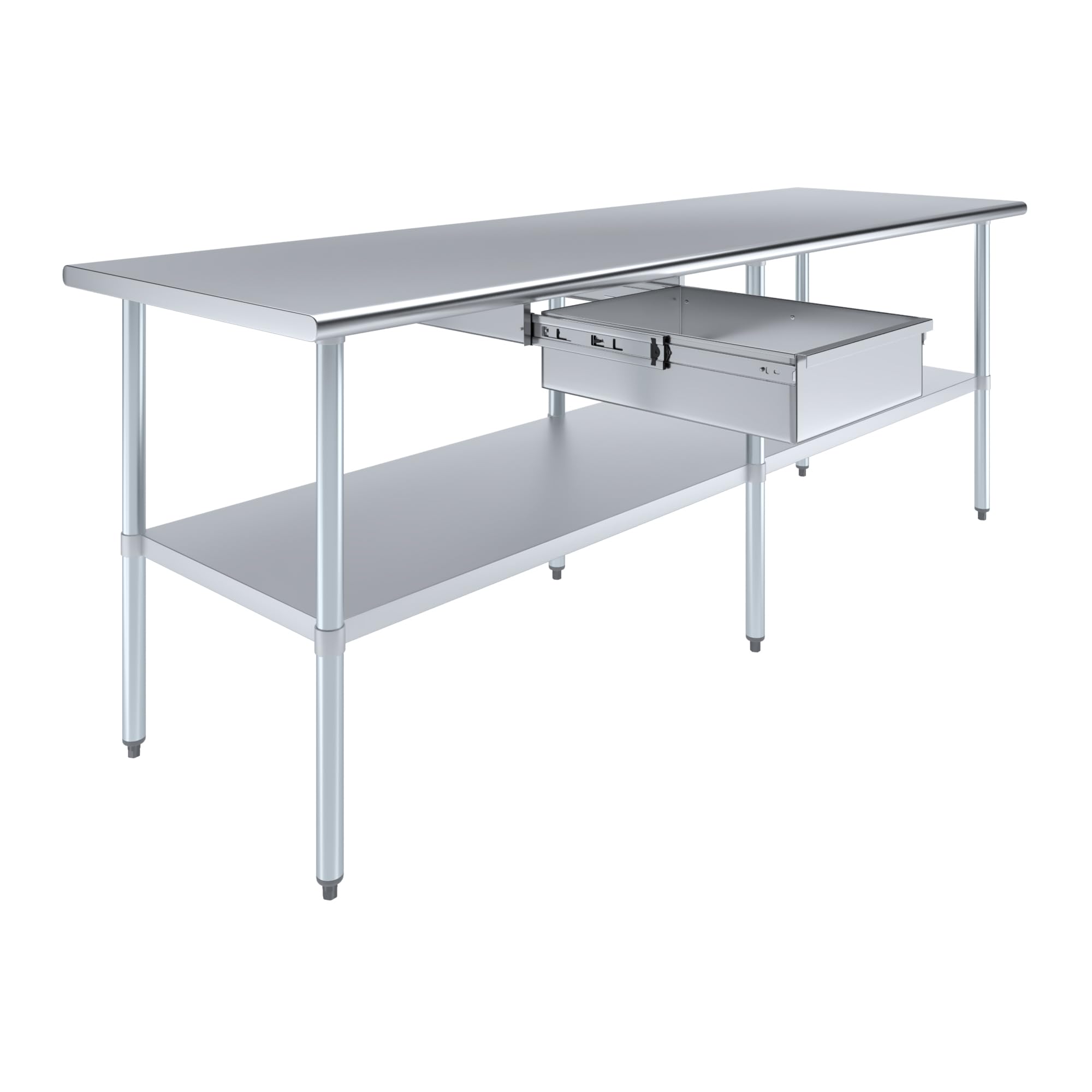 AmGood 30 in. x 96 in. Stainless Steel Work Table with Drawer and Under Shelf - NSF Commercial Kitchen Prep Table, Metal Workbench with Galvanized Legs