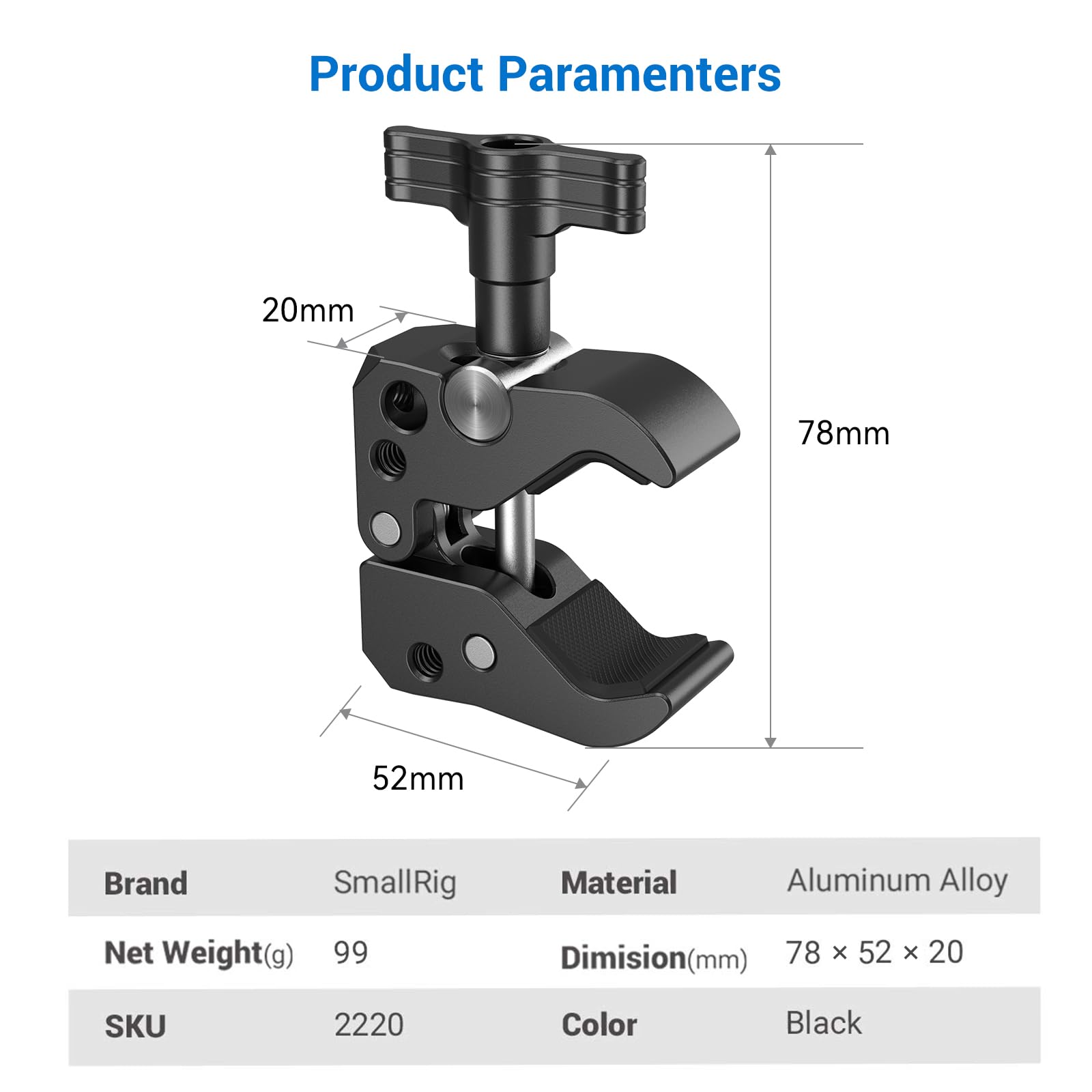 SMALLRIG Super Clamp mit Backe Öffnet von 10 bis 55 mm Universal Befestigungs-Mechanismus Starke tragende Struktur - 2220