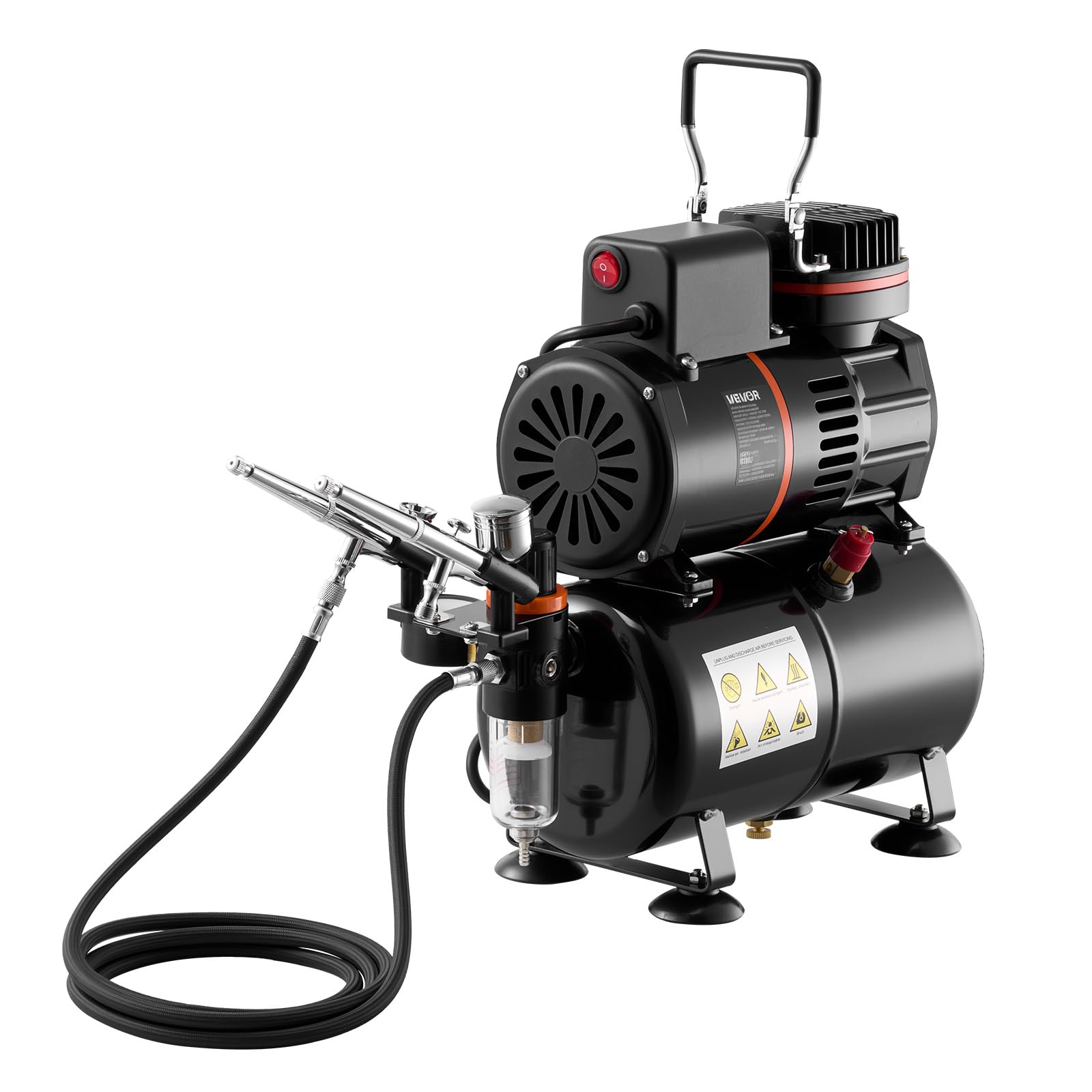 VEVOR Set Aerografo con Compressore d'Aria Serbatoio 1/6 HP, Spruzzatori a Doppia Azione Ugelli 0,3/0,3/0,5 mm Vernice Acrilica Ventole, Kit Aerografo per Decorazione di Pittura, Modelli