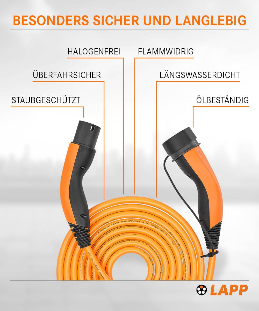Lapp Mobility Helix Typ 2 Ladekabel 11 kW/Selbstaufrollend / 20 A / 3-Phasig/E-Auto Ladekabel/Mode 3 / 5m