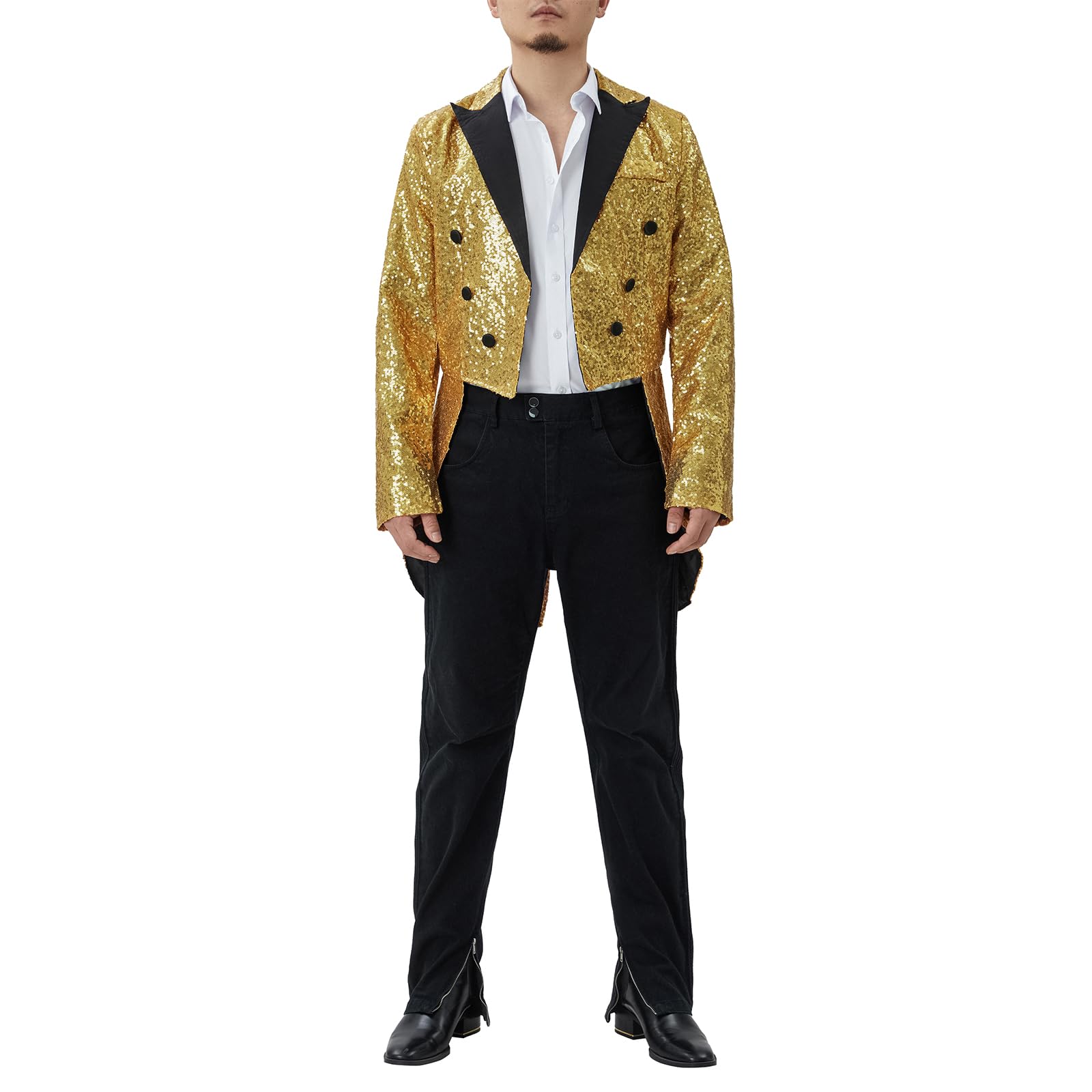 Herren-Smokingjacke mit glänzenden Pailletten, Reverskragen, Button-Down-Blazer, Smoking, Party, Club, Hochzeit, Abschlussball, Schwalbenschwanz-Anzug, Frack