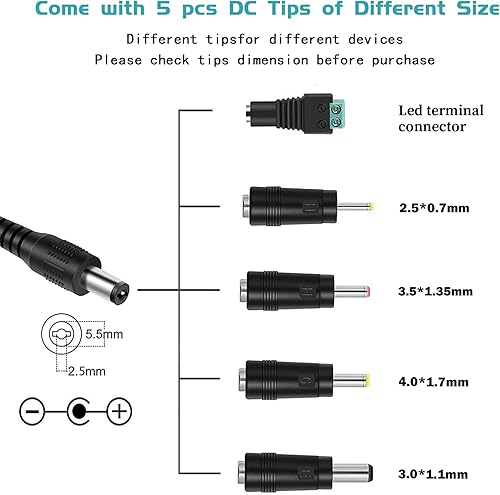 Miniatura 5 de Adaptador de CA de 12 V, enchufe de pared de fuente de alimentación de 12 V, listado UL para tiras de luces LED, cámaras CCTV, altavoces BT, cámaras