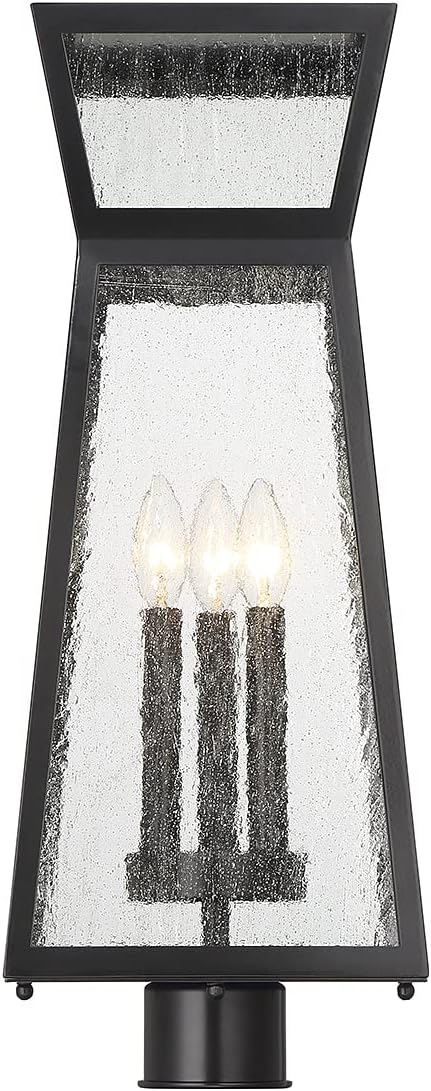 Savoy House 5-633-BK Millford Modern Mission Clear Seeded Glass Outdoor Post Lantern, 3-Light 180 Total Watts, 23" H x 9" W, Matte Black