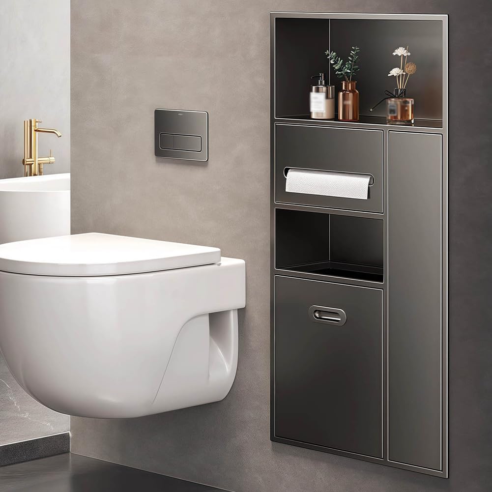 IUokLU Recessed Paper Towel Dispenser with Built-in Trash Can and Storage Cabinet for Bathroom,Hotel,Restaurant Use（01）